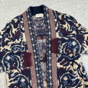 M&S Indigo Alpaca Blend Cardigan Womens Large Navy Floral Boho Cottagecore Cozy‎